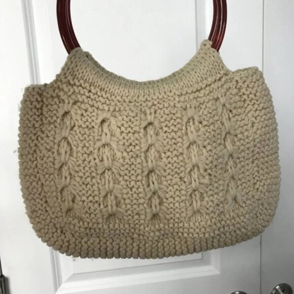 Vintage Knit Boho Round Handle Handbag Purse - Picture 8 of 12